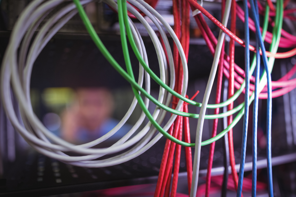 Close-up of cable and wires in server room